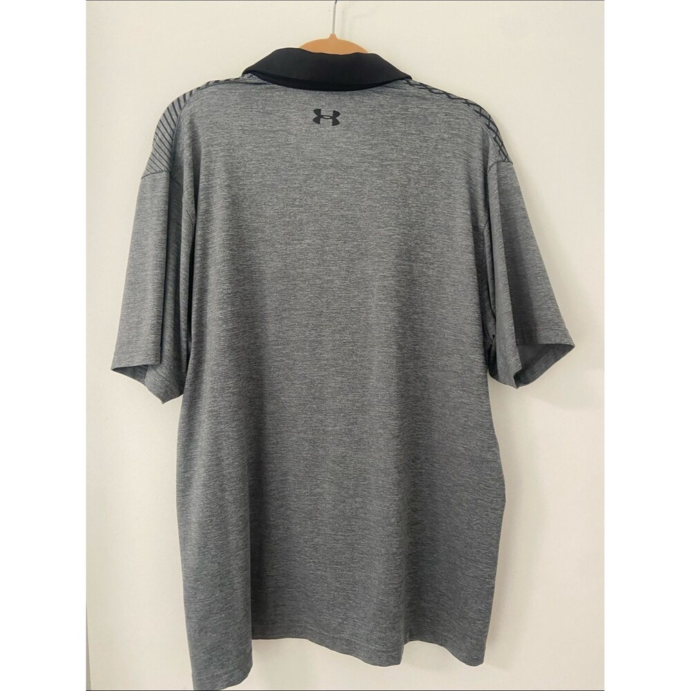 Under Armour Men’s Grey Polo with Black Collar and Graphic Shoulder - Picture 5 of 6